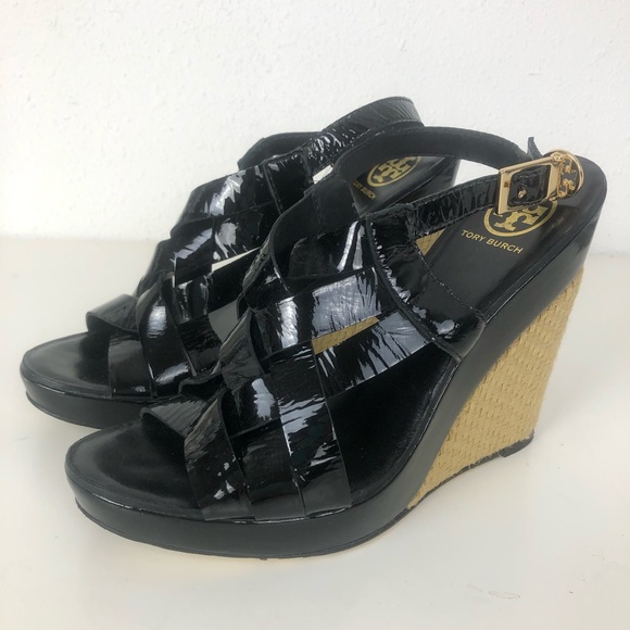 Tory Burch Patent Leather Wedge Heel Sandals 9 - Picture 2 of 9